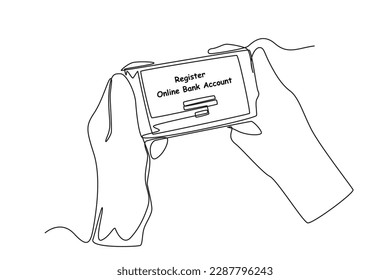 Registro de cuenta bancaria móvil de una sola línea de dibujo. Concepto bancario. Ilustración gráfica de vector de diseño de línea continua.