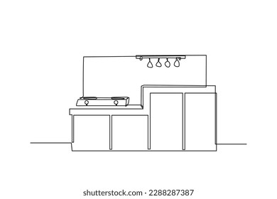 Single one line drawing Modern kitchen interior. Kitchen room concept. Continuous line draw design graphic vector illustration.