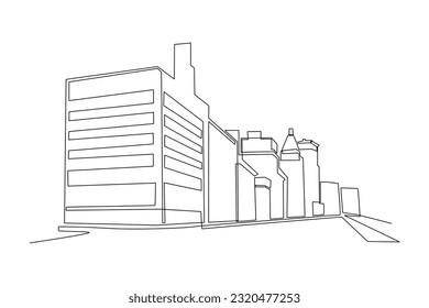 Single one line drawing Modern City Skyline. City concept. Continuous line draw design graphic vector illustration.