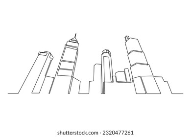 Single one line drawing Modern City Skyline. City concept. Continuous line draw design graphic vector illustration.