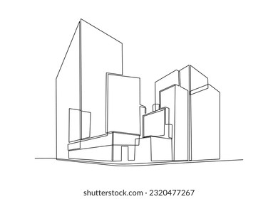 Single one line drawing Modern City Skyline. City concept. Continuous line draw design graphic vector illustration.
