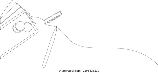 Single one line drawing of money and pen, corporate finance concept. Continuous line draw earnings analysis or economy concept design graphic. Vector illustration.