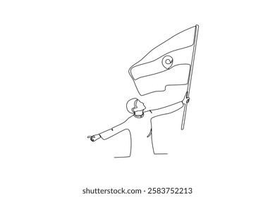 Single one line drawing motivation independence day An indian man waving an indian flag5. Continuous line design vector illustration
