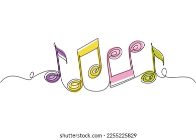 Single one line drawing music note. Musical symbol in one linear minimalist style. Trendy abstract wave melody. Vector outline sketch of sound. Modern continuous line draw design graphic illustration