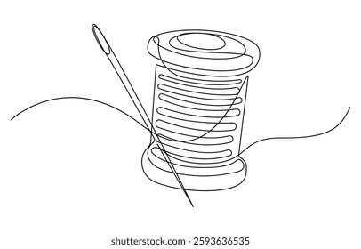 Single one line drawing Needle spool of thread button Design for sewing and cutting