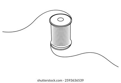 Single one line drawing Needle spool of thread button Design for sewing and cutting