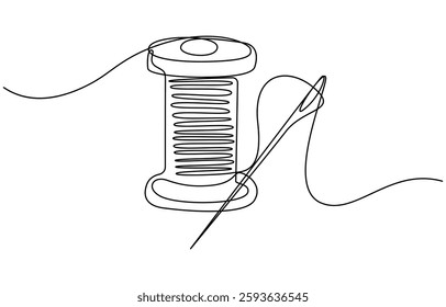 Single one line drawing Needle spool of thread button Design for sewing and cutting