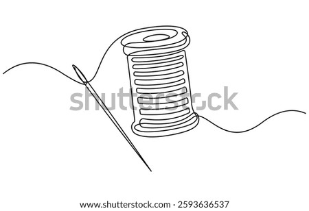 Single one line drawing Needle spool of thread button Design for sewing and cutting