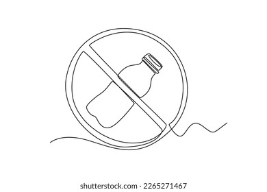 Single one line drawing No plastic bottle. Healthcare at school concept. Continuous line draw design graphic vector illustration.