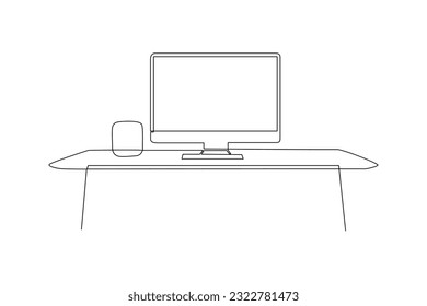 Single one line drawing Office workstation furniture interior concept. Continuous line draw design graphic vector illustration.