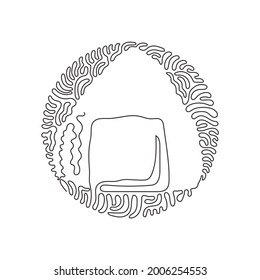 Single one line drawing Onigiri. Rice balls with nori seaweed. Traditional Japanese fast food. Bento lunch. Swirl curl circle background style. Continuous line draw design graphic vector illustration