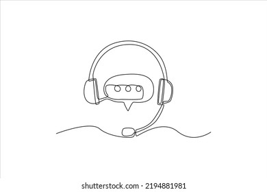 Single one line drawing online support service with headphones. Customer service concept. Continuous line draw design graphic vector illustration.