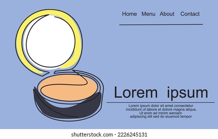 Single one line drawing open makeup powder puff box. 