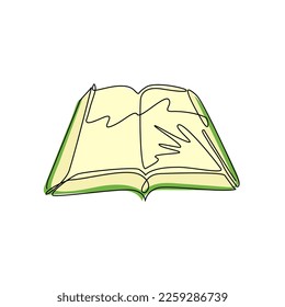 Single one line drawing open book icon in flat style. Study and knowledge, library and education, science and literature. Isolated open books in various positions. Continuous line draw design graphic