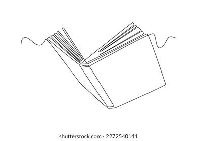 Single one line drawing open book. World book day concept. Continuous line draw design graphic vector illustration.