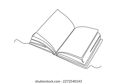 Single one line drawing open book. World book day concept. Continuous line draw design graphic vector illustration.