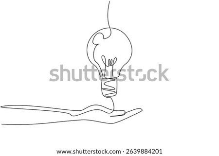 Single one line drawing open palm with lights floating above it. Like magic. Varied out of the box ideas. The power of thinking. National Creativity Day. Continuous line design graphic illustration