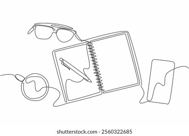 Single one line drawing organizer book with Bucket List writing. Write down the targets to be achieved. Achieve dreams. Goals. National Bucket List Day. Continuous line design graphic illustration