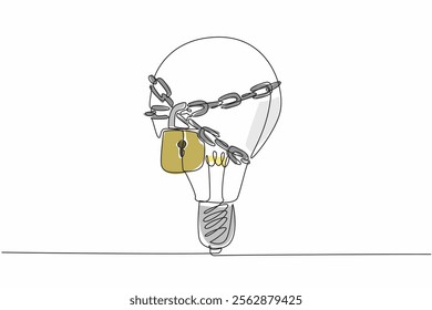 Single one line drawing the outer light bulb is chained around bulb and locked. Limited ideas and innovation. Expensive. World Intellectual Property Day. Continuous line design graphic illustration