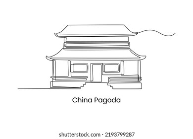 Single one line drawing pagoda house in China. Traditional house concept. Continuous line draw design graphic vector illustration.