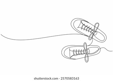 Single one line drawing a pair of sneakers from above. Trendy canvas shoes. Urban shoes. Modern lifestyle. Casual. National Two Different Colored Shoes Day. Continuous line design graphic illustration