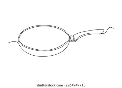 Single one line drawing pan. Cooking utensil concept. Continuous line draw design graphic vector illustration.