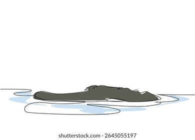 Single one line drawing part of the head of alligator is sticking out of the water. Moving slowly in the swamp. Hunting. The beast. National Alligator Day. Continuous line design graphic illustration