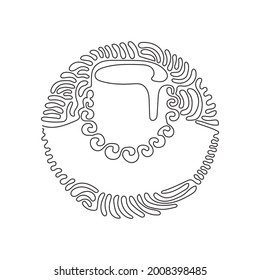 Collar de perlas de una sola línea dibujando en un soporte de maniquí. Pendant con gemas perlas sobre mannequina negra. Estilo de fondo del círculo de redondeo giratorio. Ilustración gráfica de diseño de trazos de línea continua