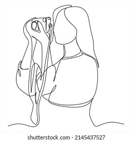 Single one line drawing photographer of paparazzi taking photo with modern digital camera with angles. Journalist or reporter making pictures. Continuous line draw design graphic vector illustration