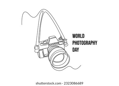 Single one line drawing  Photographer with camera. World photography day concept. Continuous line draw design graphic vector illustration.