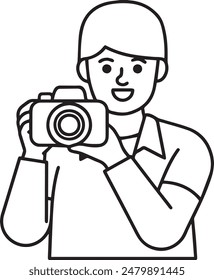 Single one line drawing Photographer with camera World photography day illustration