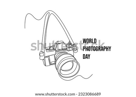 Single one line drawing  Photographer with camera. World photography day concept. Continuous line draw design graphic vector illustration.