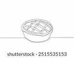 Single one line drawing pie with woven lines. Filled with fruit for freshness in the mouth. Traditional snacks with classic shape. Tasty. National Pie Day. Continuous line design graphic illustration