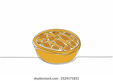 Single one line drawing pie with woven lines. Filled with fruit for freshness in the mouth. Traditional snacks with classic shape. Tasty. National Pie Day. Continuous line design graphic illustration