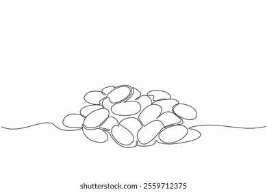 Single one line drawing pile of colorful jelly beans. Candy with various fruit flavors. Hard on the outside, soft on the inside. National Jelly Bean Day. Continuous line design graphic illustration