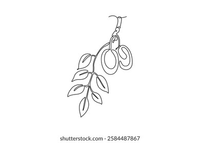 Single one line drawing pile healthy organic marula fruit for orchard logo identity. Freshness core ingredients concept for fruit icon. Modern continuous line draw design graphic vector illustration