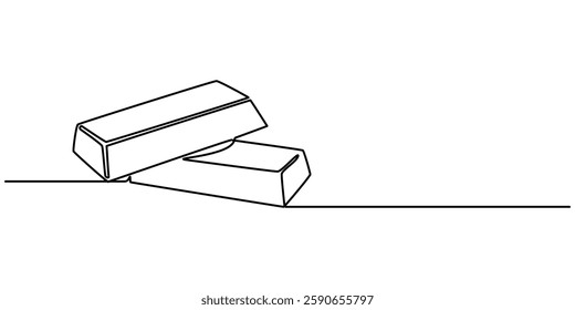 Single one line drawing pile of gold bars. Bank concept. Continuous line draw design graphic vector illustration, Gold bars, gold reserves one line art. Continuous line drawing of bank, money, finance