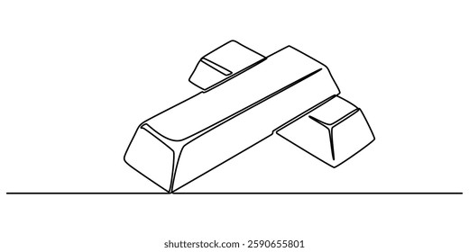 Single one line drawing pile of gold bars. Bank concept. Continuous line draw design graphic vector illustration, Gold bars, gold reserves one line art. Continuous line drawing of bank, money, finance