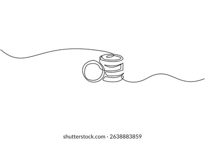 Single one line drawing pile of coin. Bank concept. Continuous line draw design graphic vector illustration., Coins money in simple linear style. Editable outline illustration.