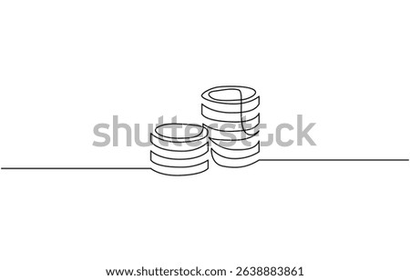 Single one line drawing pile of coin. Bank concept. Continuous line draw design graphic vector illustration., Coins money in simple linear style. Editable outline illustration.