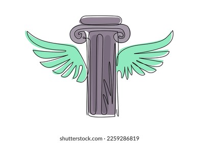 Single one line drawing pillar wing flat logo template ready for use, suitable for law symbol, justice icon, building construction, old architecture, university. Continuous line draw design vector