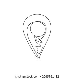 Single one line drawing Pin of map. Icon of drop pin. Place of location. Geo point for position and navigation. Pinpoint place on map. Symbol of travel, direction. Continuous line draw design vector