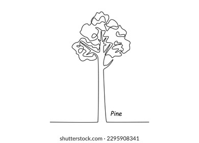 Single one line drawing pine tree. Tree concept. Continuous line draw design graphic vector illustration.
