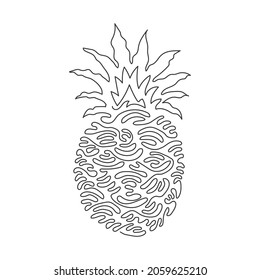 Single one line drawing pineapple fruit. Summer fruits for healthy lifestyle. Exotic and delicious tropical fruit. Swirl curl style. Modern continuous line draw design graphic vector illustration