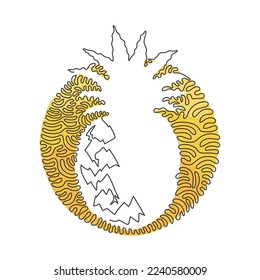 Single one line drawing pineapple fruit. Summer fruits for healthy lifestyle. Exotic tropical fruit. Swirl curl circle background style. Modern continuous line draw design graphic vector illustration