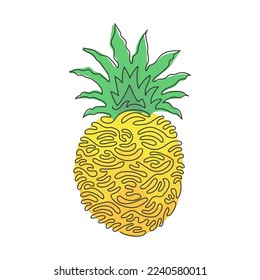 Una sola línea dibujando fruta de piña. Frutos de verano para un estilo de vida saludable. La fruta tropical exótica y deliciosa. Estilo de rizo giratorio. Ilustración de líneas continuas moderna de diseño gráfico vectorial