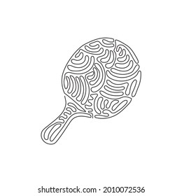 Single one line drawing ping pong paddle. Tennis game racket competition, play equipment. Table tennis handle rubber, club sporting game. Swirl curl style. Continuous line draw design graphic vector