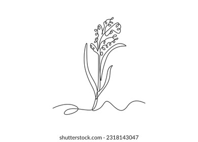 Single one line drawing plants and herbs concept. Continuous line draw design graphic vector illustration.