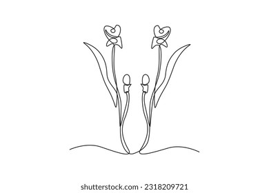 Single one line drawing plants and herbs concept. Continuous line draw design graphic vector illustration.