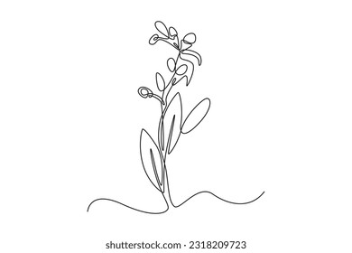 Single one line drawing plants and herbs concept. Continuous line draw design graphic vector illustration.